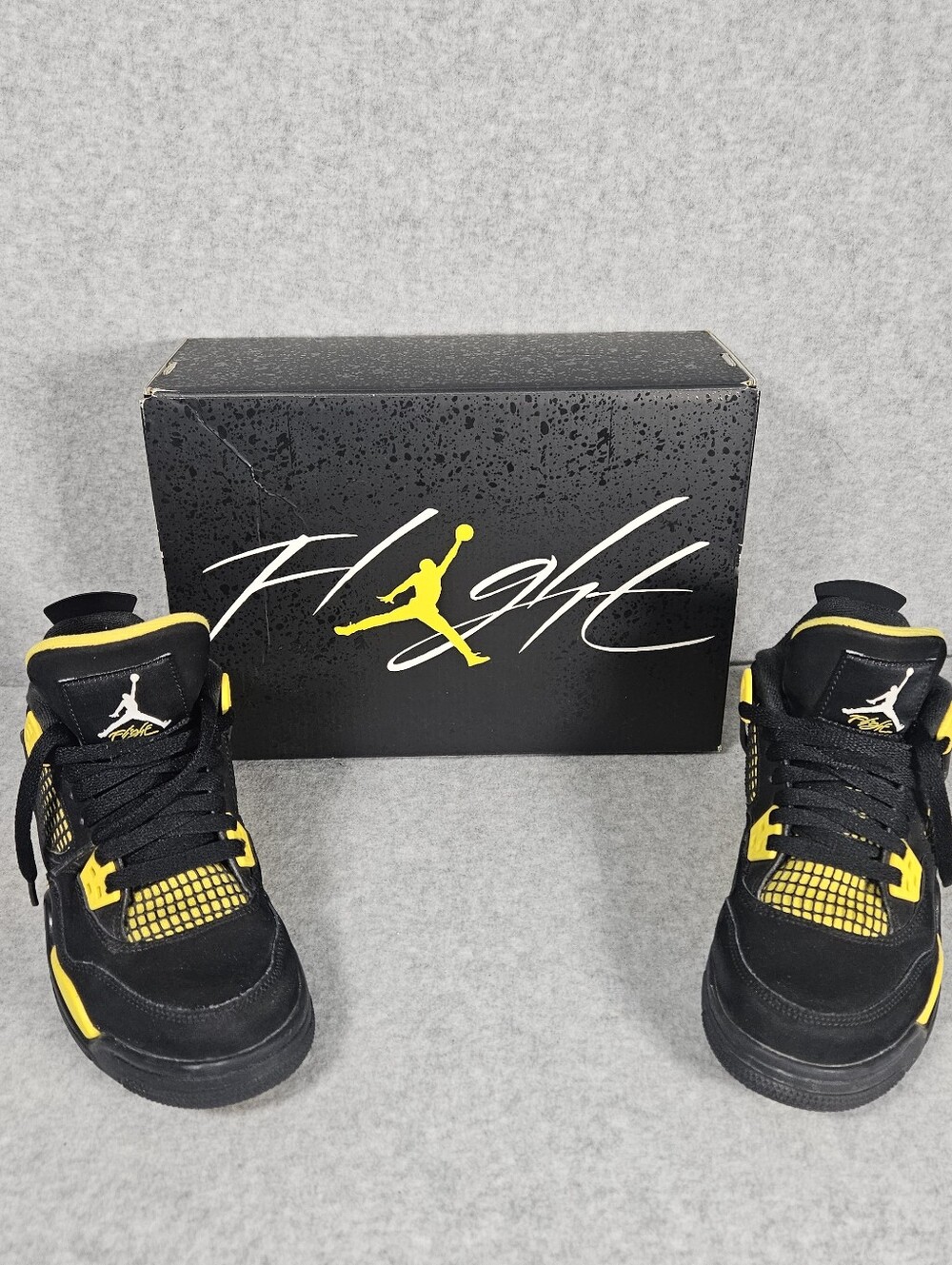 Air Jordan 4 Retro (GS) Youth 4.5 Black And Yellow Basketball Shoes In Orig Box